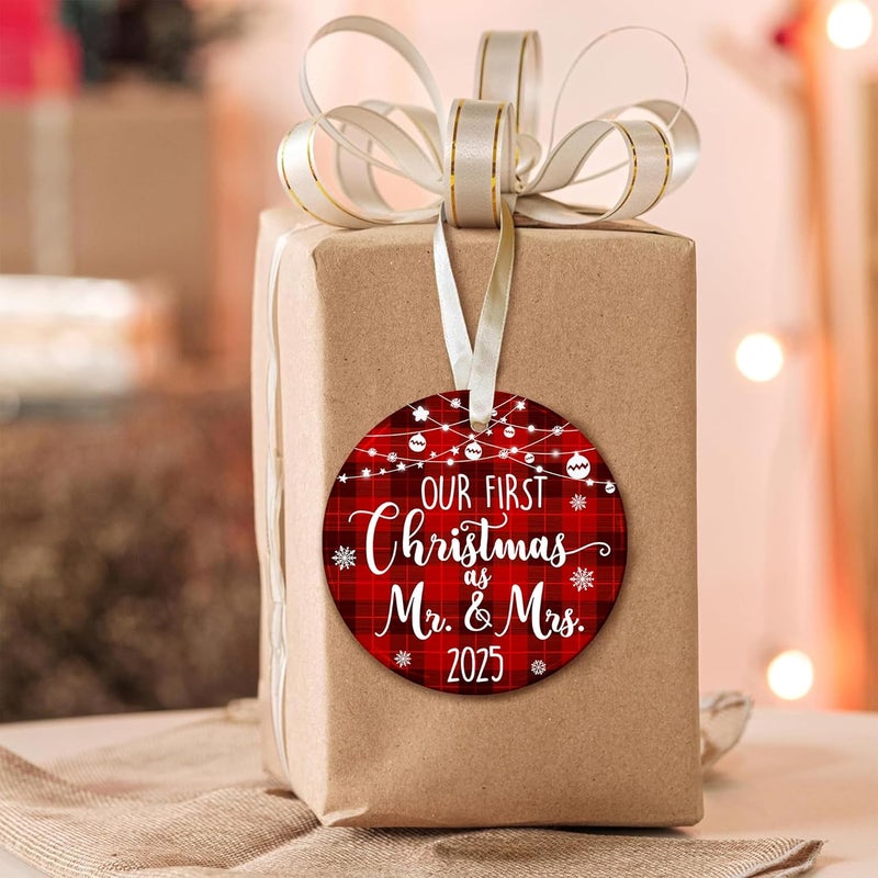 Fastpeace Our First Christmas as Mr and Mrs 2025 Ceramic Ornament – Classic Holiday Tree Decoration & Wedding Keepsake, First for Newlyweds, Romantic Ceramic Décor for Couples - Image 4